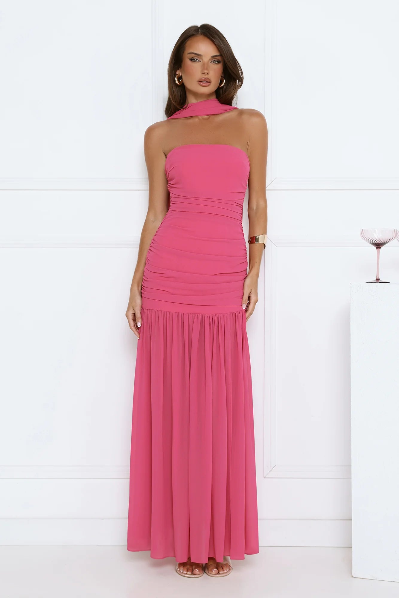 Soire Glow Strapless Maxi Dress Pink